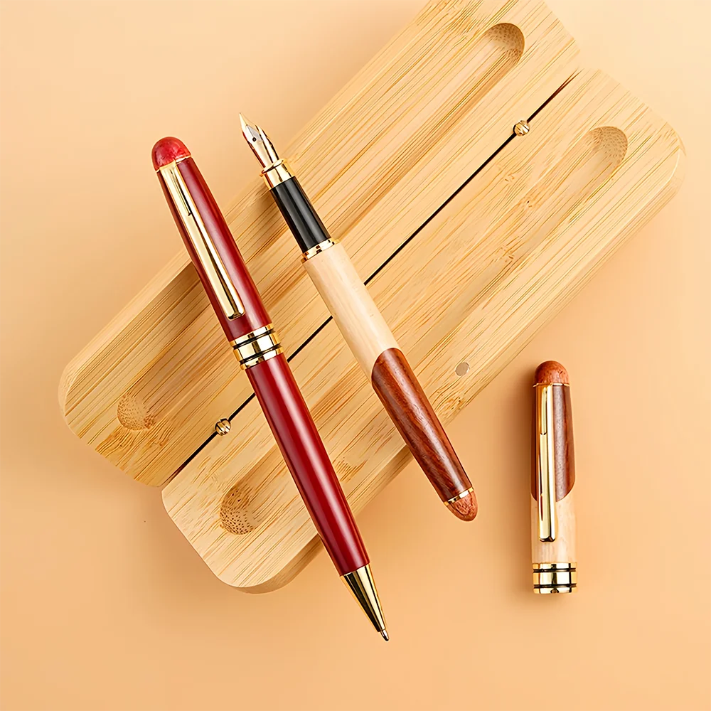 Custom Wood Ballpoint Pen Laser Engrave LOGO Text Personalized Sign Pen for Family Company Friend Gift Box Available