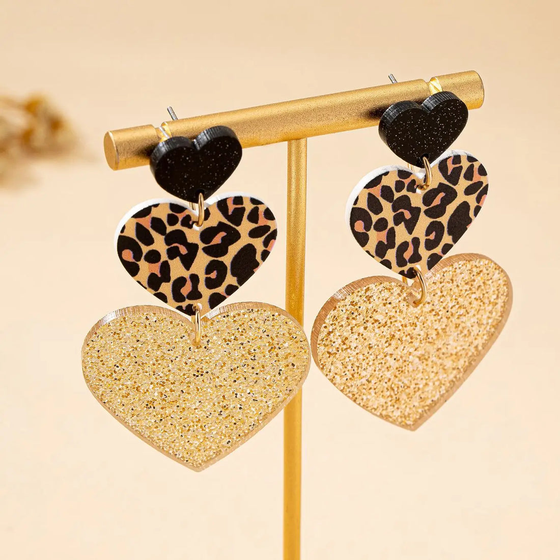 A Pair of Women's Dangle Earrings with Exaggerated Leopard Print Acrylic Heart-Shaped Nightclub Party Style Earrings Suitable for Daily Wear