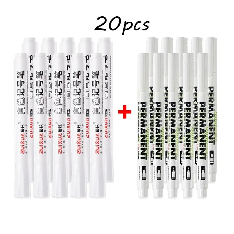White Marker Pen Set Waterproof Permanent Paint Pens DIY Graffiti for Wood, Glass, Plastic Leather Stationery School Supplies