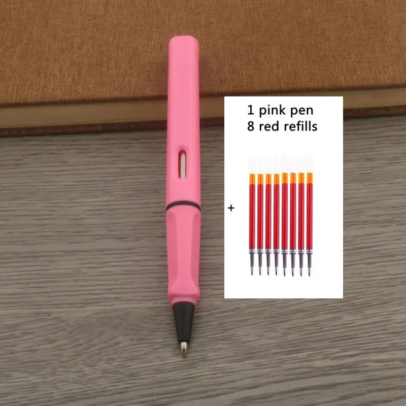 1Pc Ballpoint Pen + 8 Refills Black Blue Red Ink Gel Pen Bullet Tip 0.5mm Rollerball Pen School Office Supplies Stationery Pen