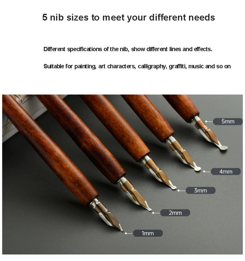 5Pcs Literary Retro Wooden Dip Pen 5 Nibs Set Antique Dip Calligraphy Writing Pen Office Stationery Writing Tools