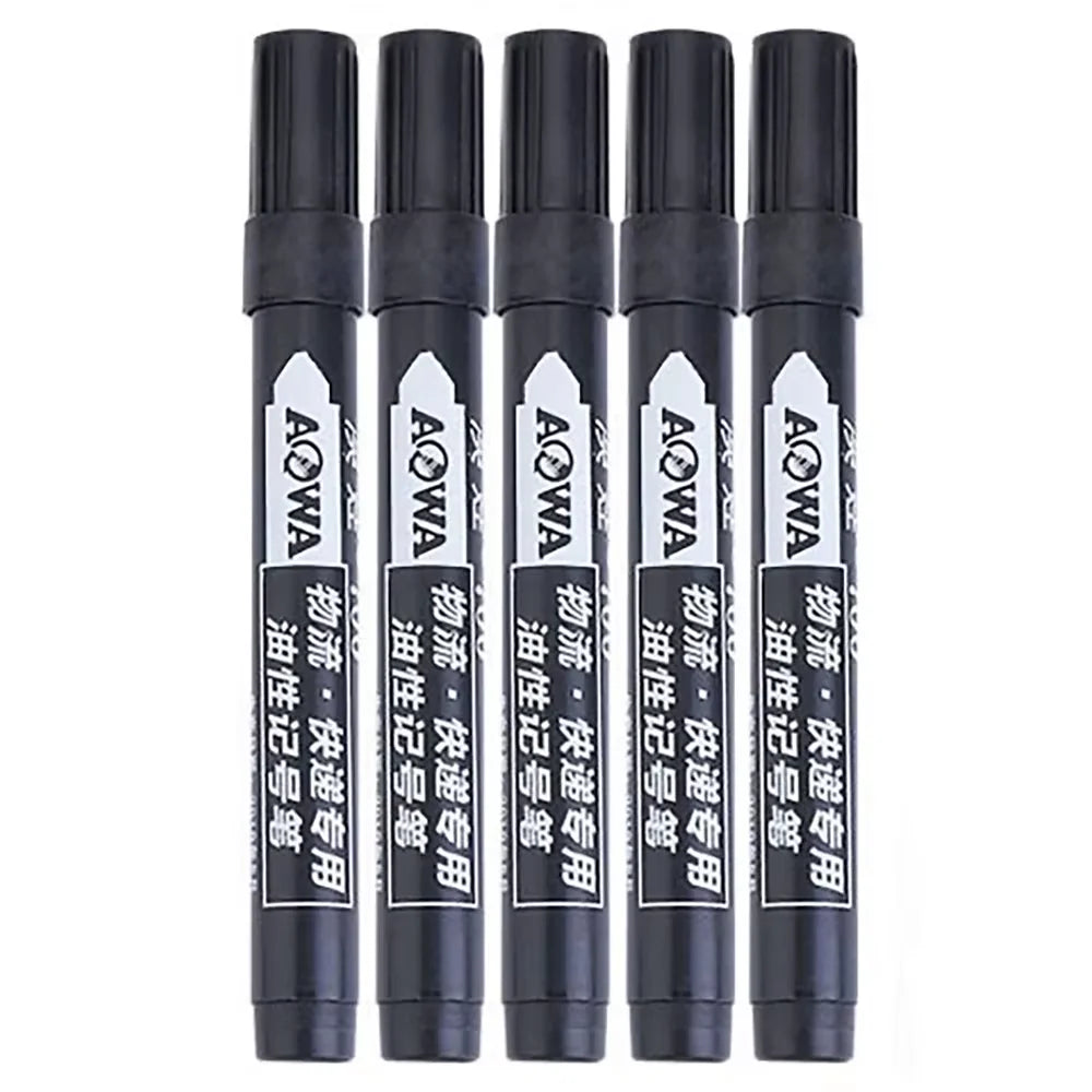 A set of 10 large-tip black ink marker pens for non-erasable marking and notation