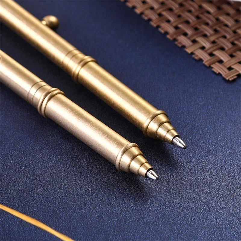 Bolt Action Metal Signing Pen Comfortable Grip Brass Ballpoint Pen with Keyring Write Smoothly for Office Women Men K1KF