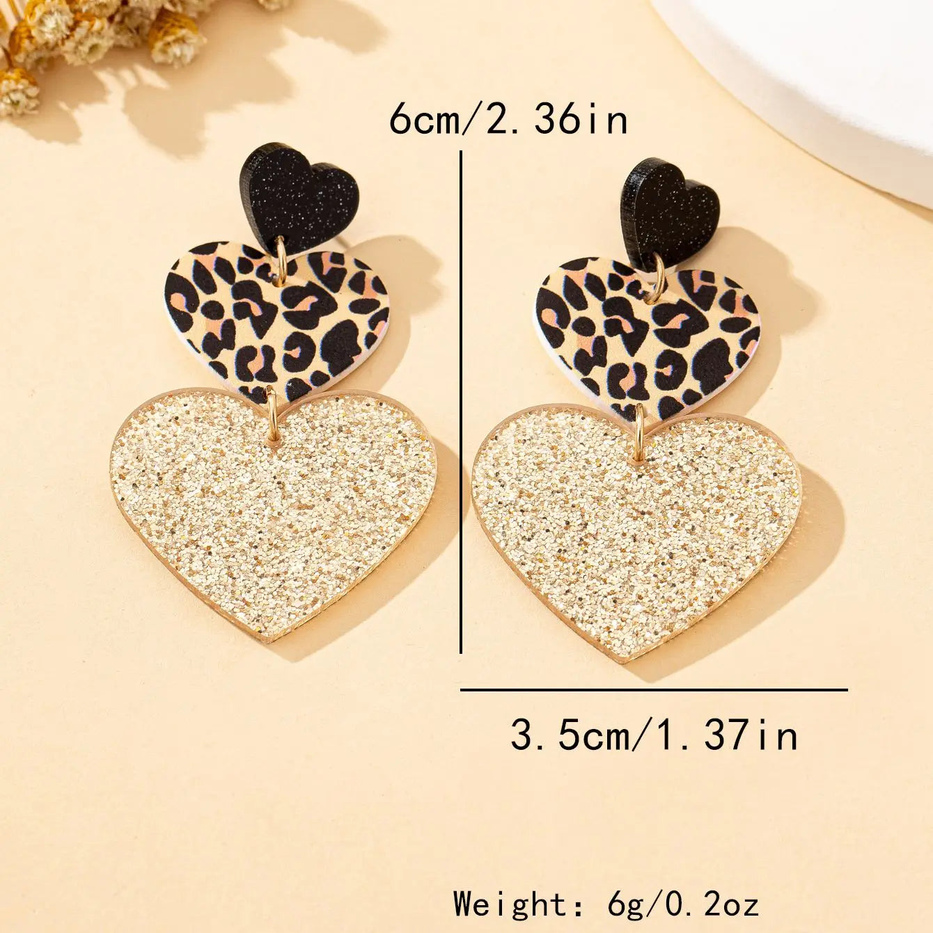 A Pair of Women's Dangle Earrings with Exaggerated Leopard Print Acrylic Heart-Shaped Nightclub Party Style Earrings Suitable for Daily Wear
