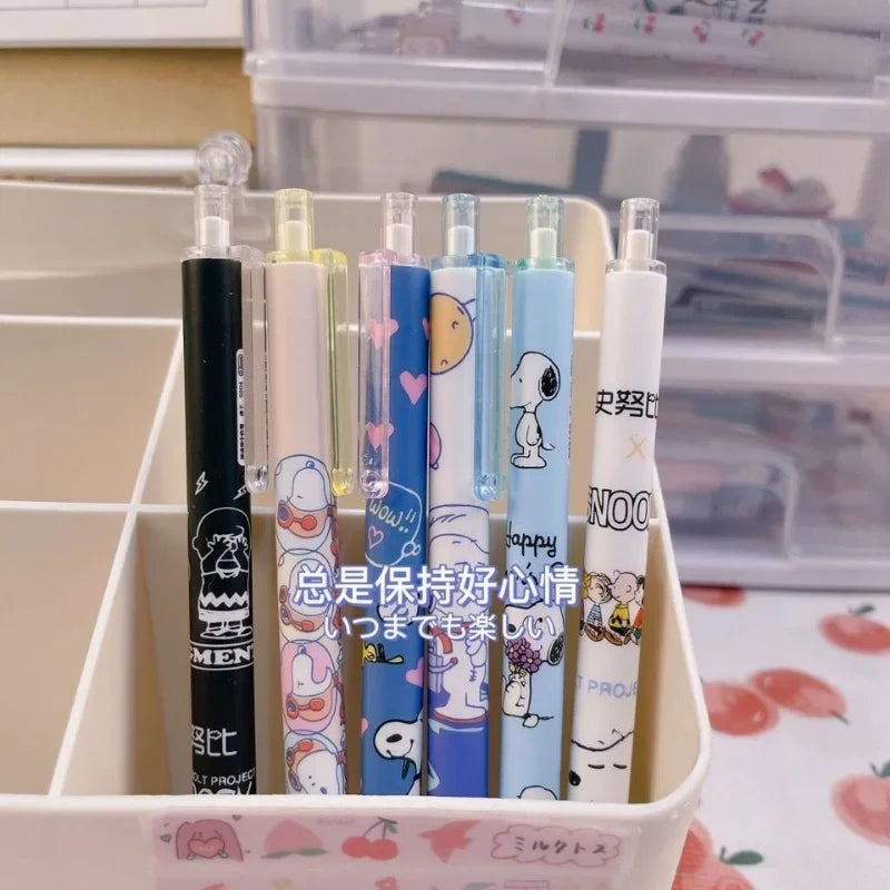 6pcs Snoopy Neutral Pen 0.5mm Black Water Pen for Writing Notebooks Girls CuteSchool Office Supplies Accessories Stationery Gift