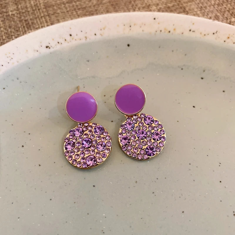 Purple Rhinestone Stud Earrrings For Women Exquisite Imitation Pearl Earrings Simple Square Geometric Earrings Party Jewelry