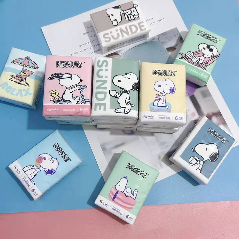 9pcs Kawaii Snoopy Handkerchief Paper Student Cartoon Printed Portable Girls Mini Pocket Tissue Toilet Papers Soft Napkin Gifts