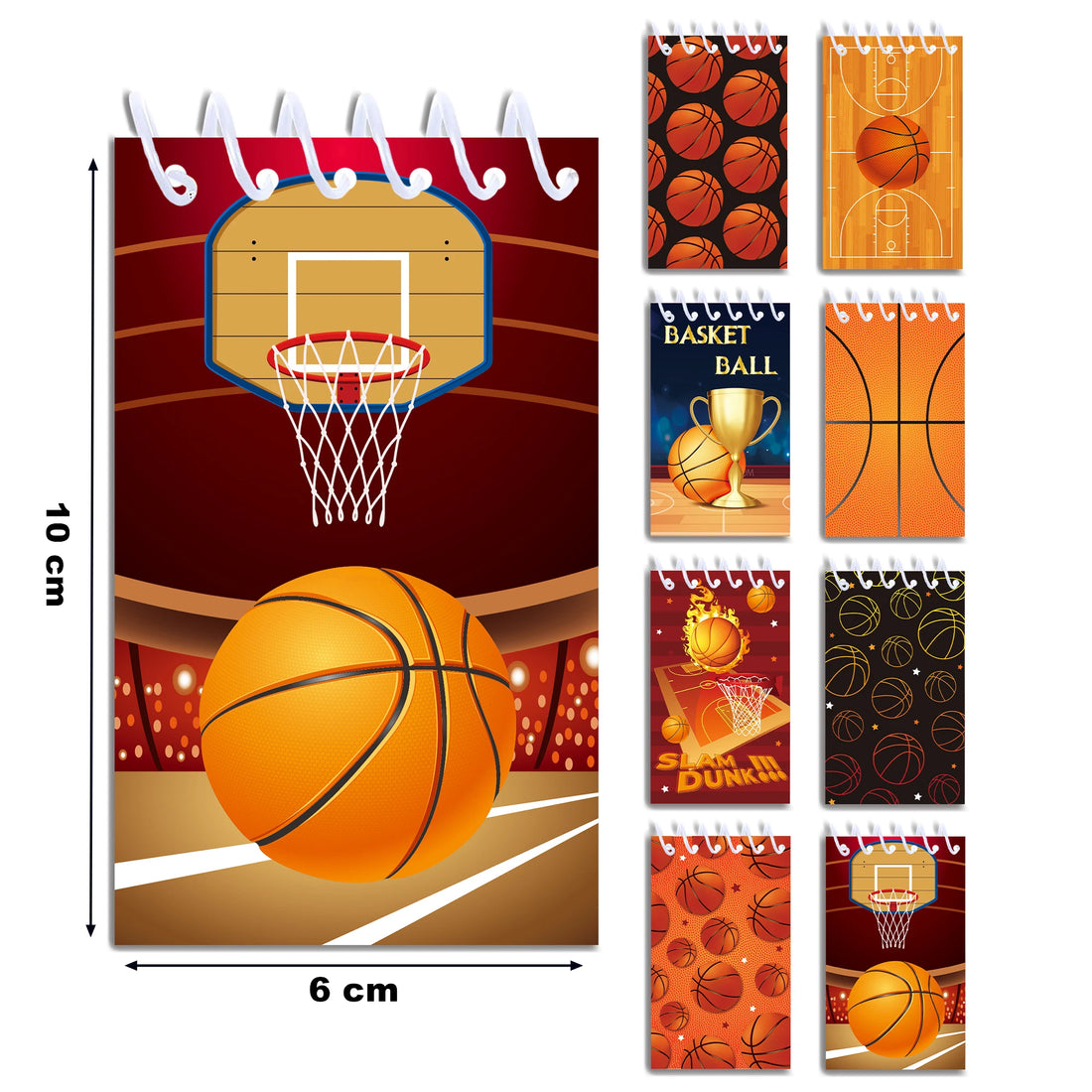 8pcs Basketball Sports Themed Mini Spiral Pocket Notebooks Memo Pad Coil Booklet Notepads For Office Stationery School Diaries