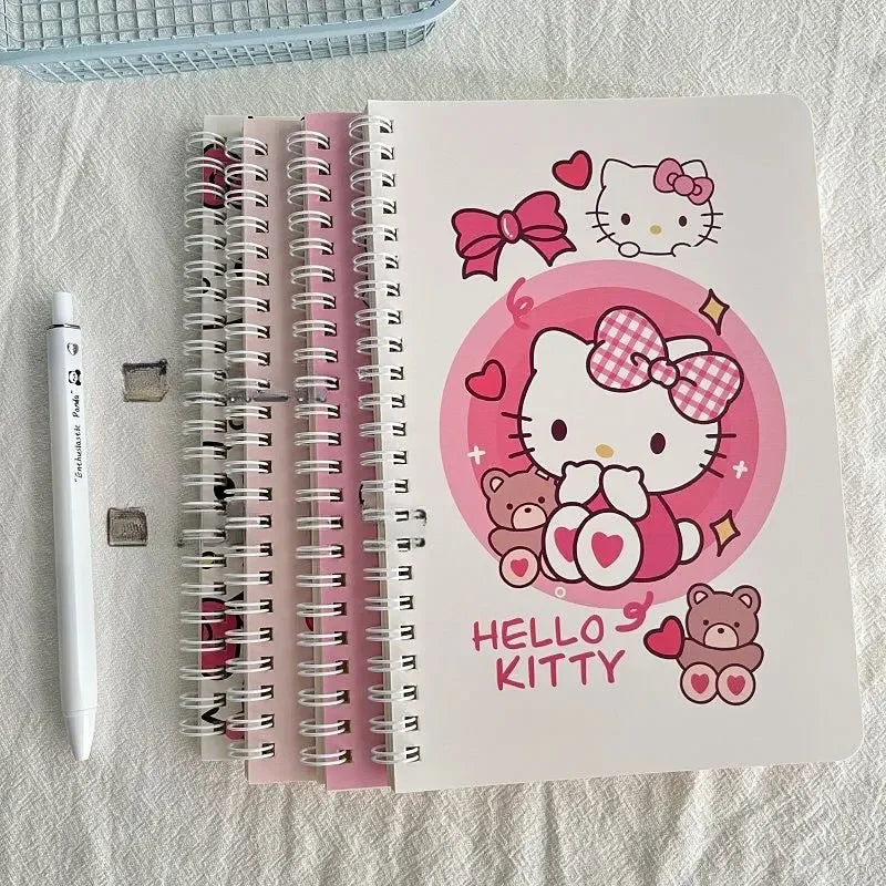Three Liou Coil Notebook Hello Kitty Spiral Book 4/Set A5 Diary Sketching Book School Supplies Stationery Scribed Diary