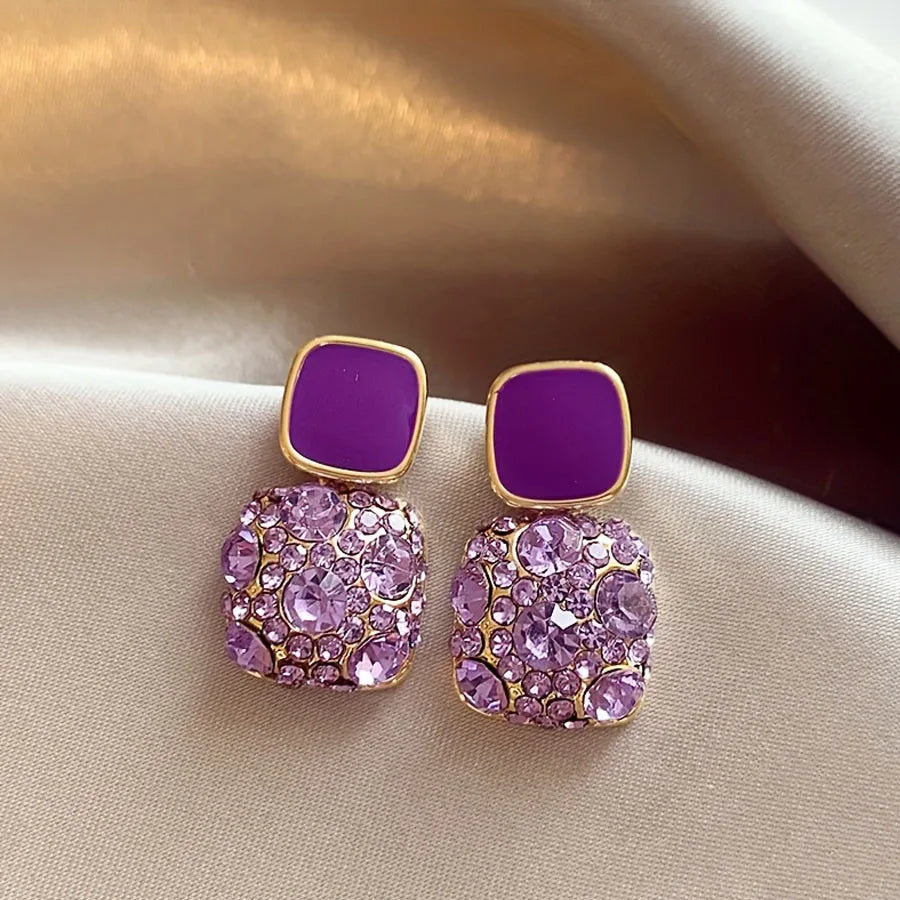 New Purple Simulated Zircon Square Earrings Wwith A Light Luxur High-End Feel Fashionable Female Wedding Party Jewelry Gifts