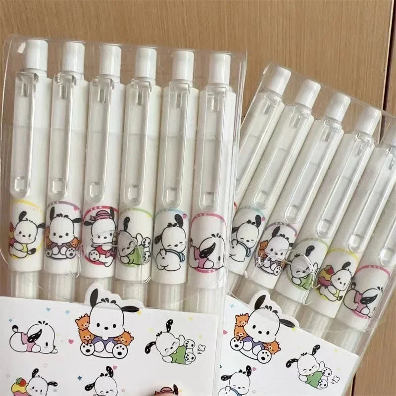 6pcs Cartoon Gel Pen Hello Kitty Cartoon Cinnamoroll Kuromi Quick Drying Black 0.5mm Ballpoint Pen Student Stationery Supplies