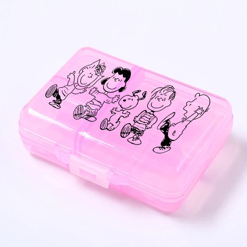 Kawaii Snoopys Anime Storage Box Pill Case Large Capacity A Week Organizer Portable Travel Outdoor Tablets Vitamins Container