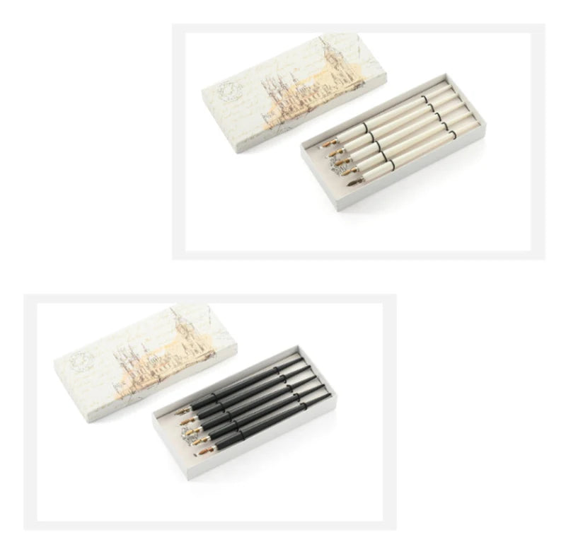 5Pcs Literary Retro Wooden Dip Pen 5 Nibs Set Antique Dip Calligraphy Writing Pen Office Stationery Writing Tools