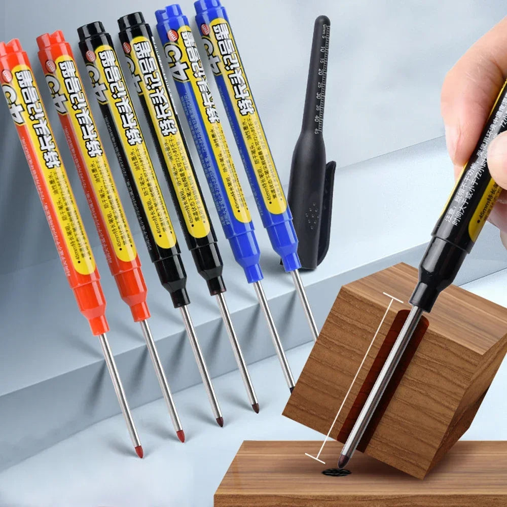 45mm Waterproof Deep Hole Marker Pens Long Nib Head Carpenter Pen Black/Blue/Red Ink for Multi-Purpose Woodworking Hand Tools