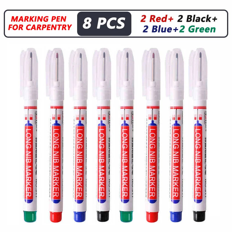 8Pcs/Set 20mm Deep Hole Long Nib Head Markers For Metal Perforating Pen Waterproof Bathroom Woodworking Decoration Multi-Purpose