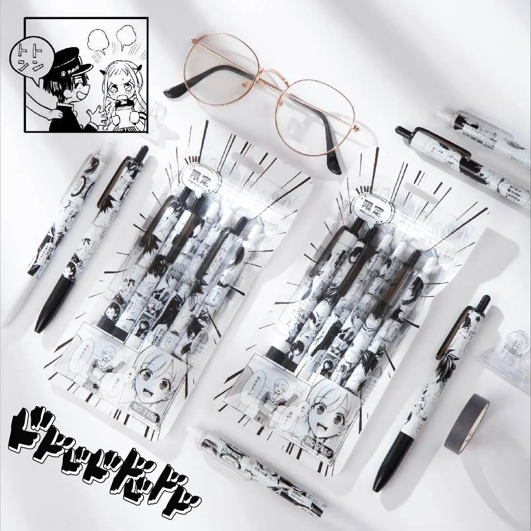 Cartoon Anime Hanako-Kun Inspired Retractable Gel Pen - Black & White Bullet Tip Sketch Pen with Bouncy Design