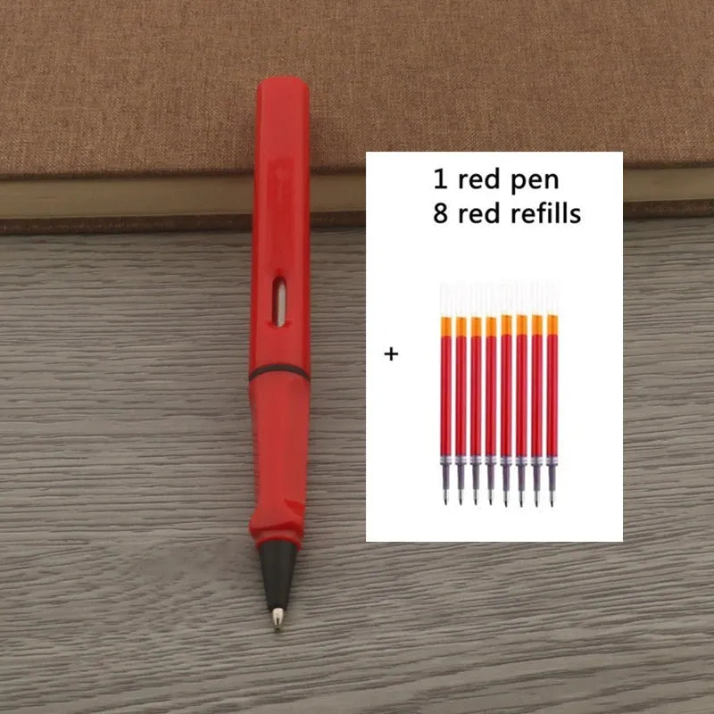 1Pc Ballpoint Pen + 8 Refills Black Blue Red Ink Gel Pen Bullet Tip 0.5mm Rollerball Pen School Office Supplies Stationery Pen