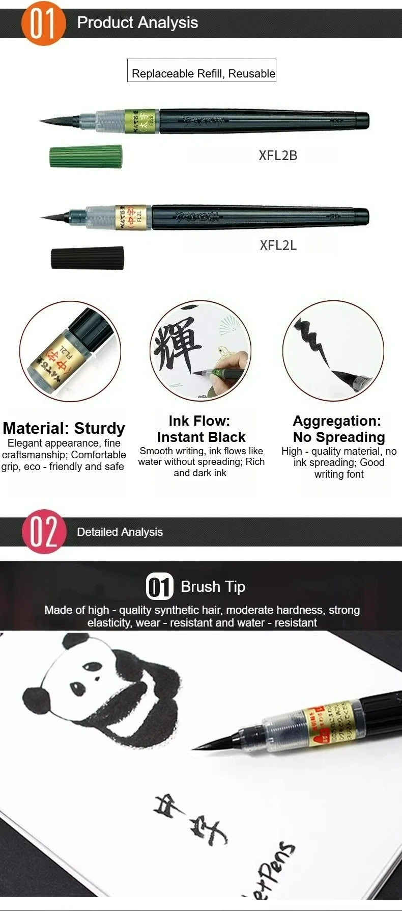 PENTEL Scientific Writing Portable Brush Pen Soft - tipped Calligraphy Practice Pen Refillable Ink Small Regular Script