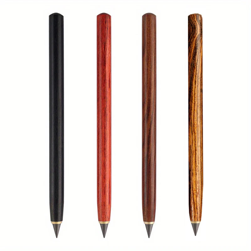 1PC Pen +5pcs Pen Tip Wooden Eternal Pencil HB Never Need Sharpening Unbreakable for Students Sketching Drawing High Tech