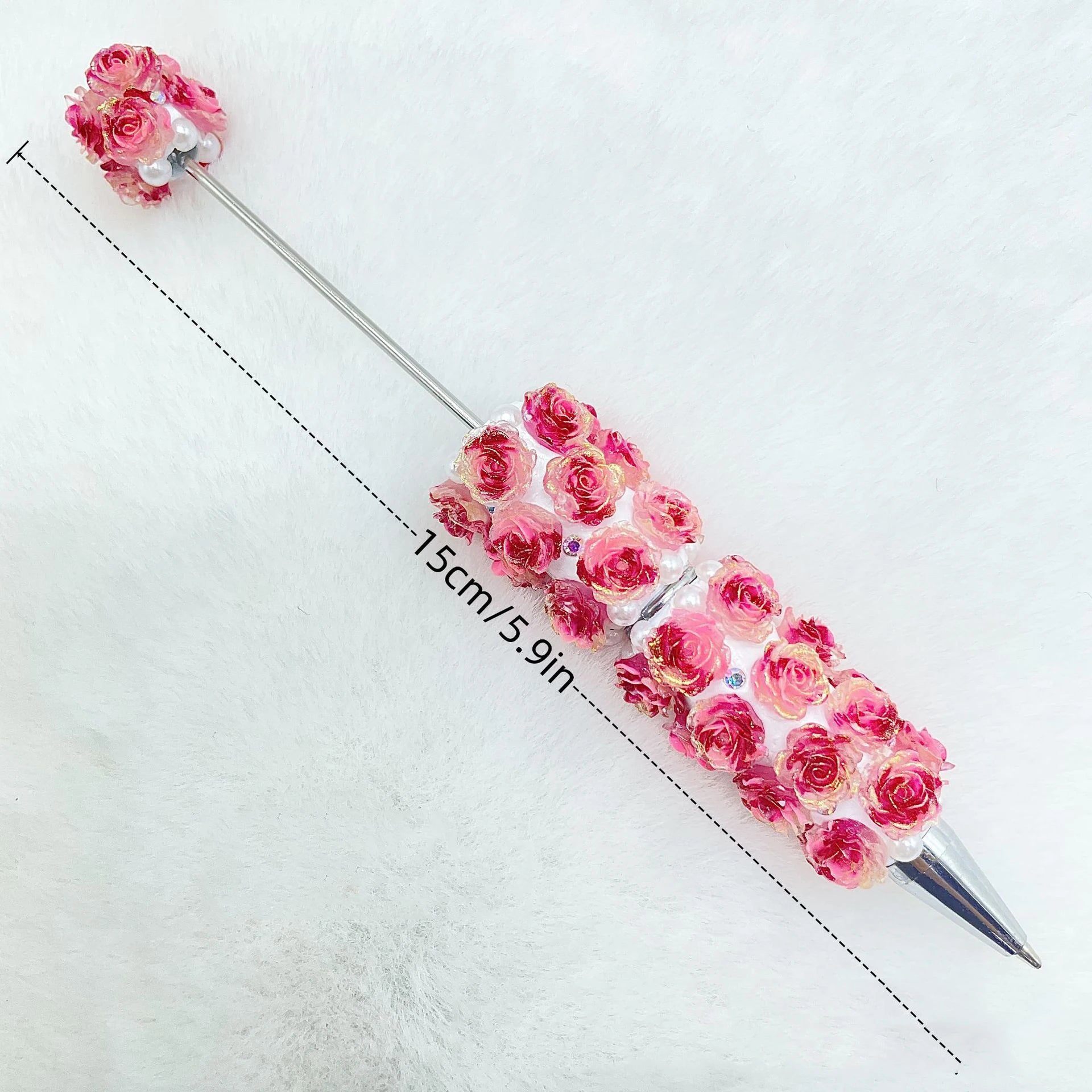 20Pcs Pearl Rose Beaded Pen Supplies Creative Handmade DIY Cute Beaded Ball Pen Office School Children Stationery Kids Gift