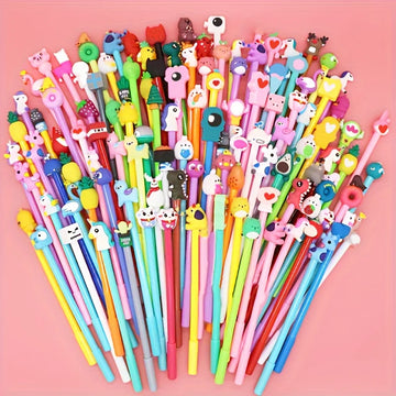 50 Creative Cute Cartoon Neutral Pen Black 0.5 Needle Water Pen Student Stationery Award Pen (Random Style)