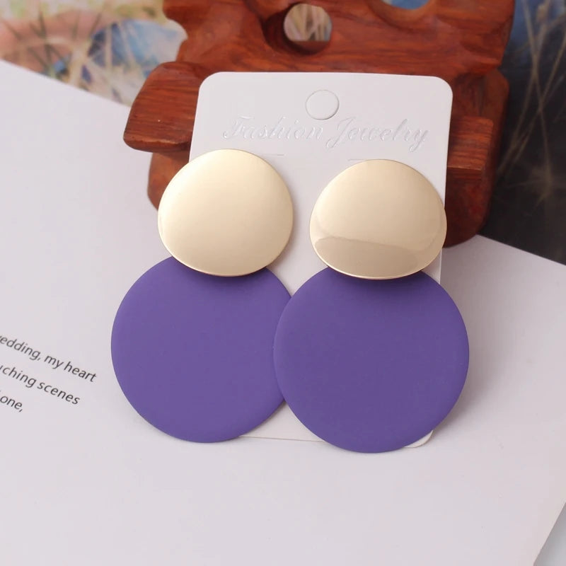 Sweet Purple Flower Butterfly Geometric Drop Earrings for Women Daisy Heart C-Shaped Round Sqaure Brincos Sweet Wedding Jewelry