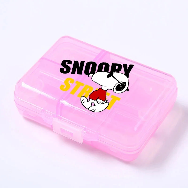 Kawaii Snoopys Anime Storage Box Pill Case Large Capacity A Week Organizer Portable Travel Outdoor Tablets Vitamins Container