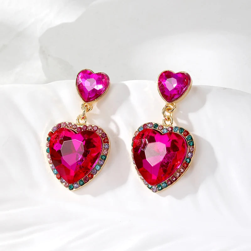 Zircon Shiny Green Crystal Heart Drop Earrings For Women Rhinestone Trendy Love Dangle Earings Eardrop Christmas Gift Jewelry