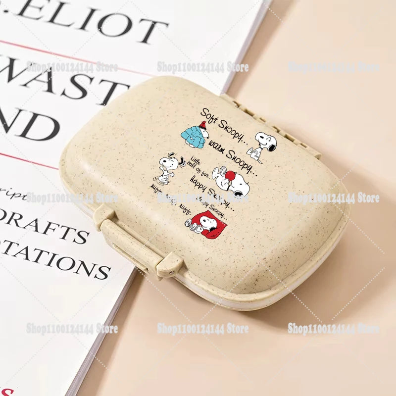 Snoopys Mini Portable Pills Organizer Case 8 Grids PillBox Tablet Storage Container Travel Weekly Medicine Pill's Box Pill Case