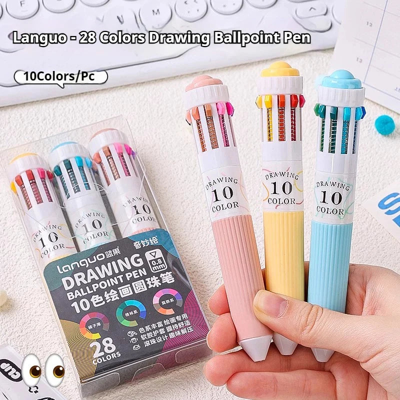 28/30 Colors Multicolor Ballpoint Pen Set 0.8mm, 10-in-1 Colored Pens Fine Point Retractable Ballpoint Pens for Office School