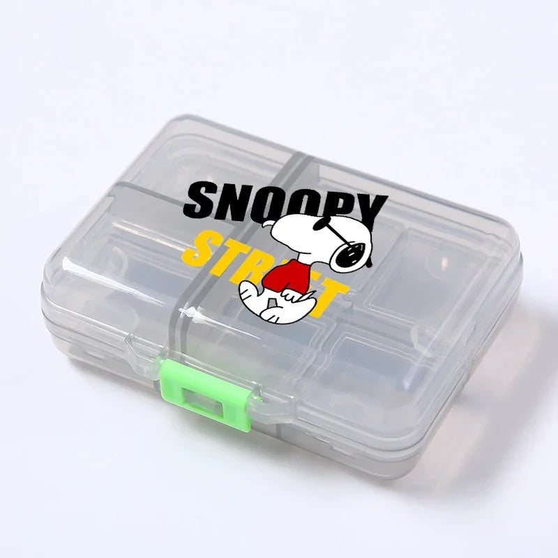Kawaii Snoopys Anime Storage Box Pill Case Large Capacity A Week Organizer Portable Travel Outdoor Tablets Vitamins Container