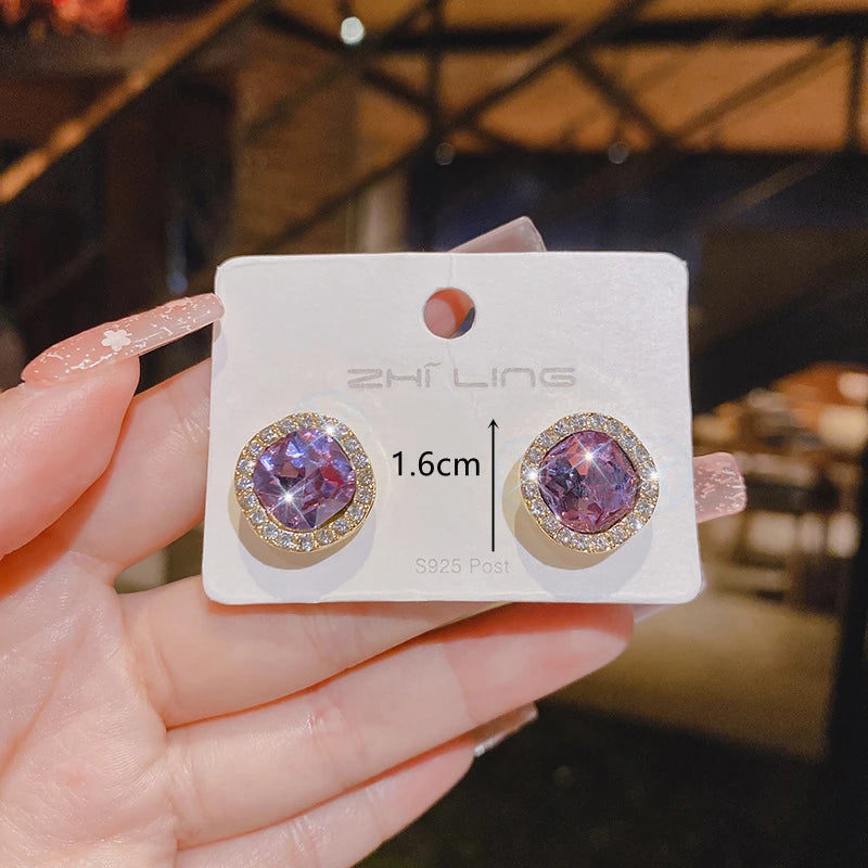 Sweet Purple Flower Butterfly Geometric Drop Earrings for Women Daisy Heart C-Shaped Round Sqaure Brincos Sweet Wedding Jewelry
