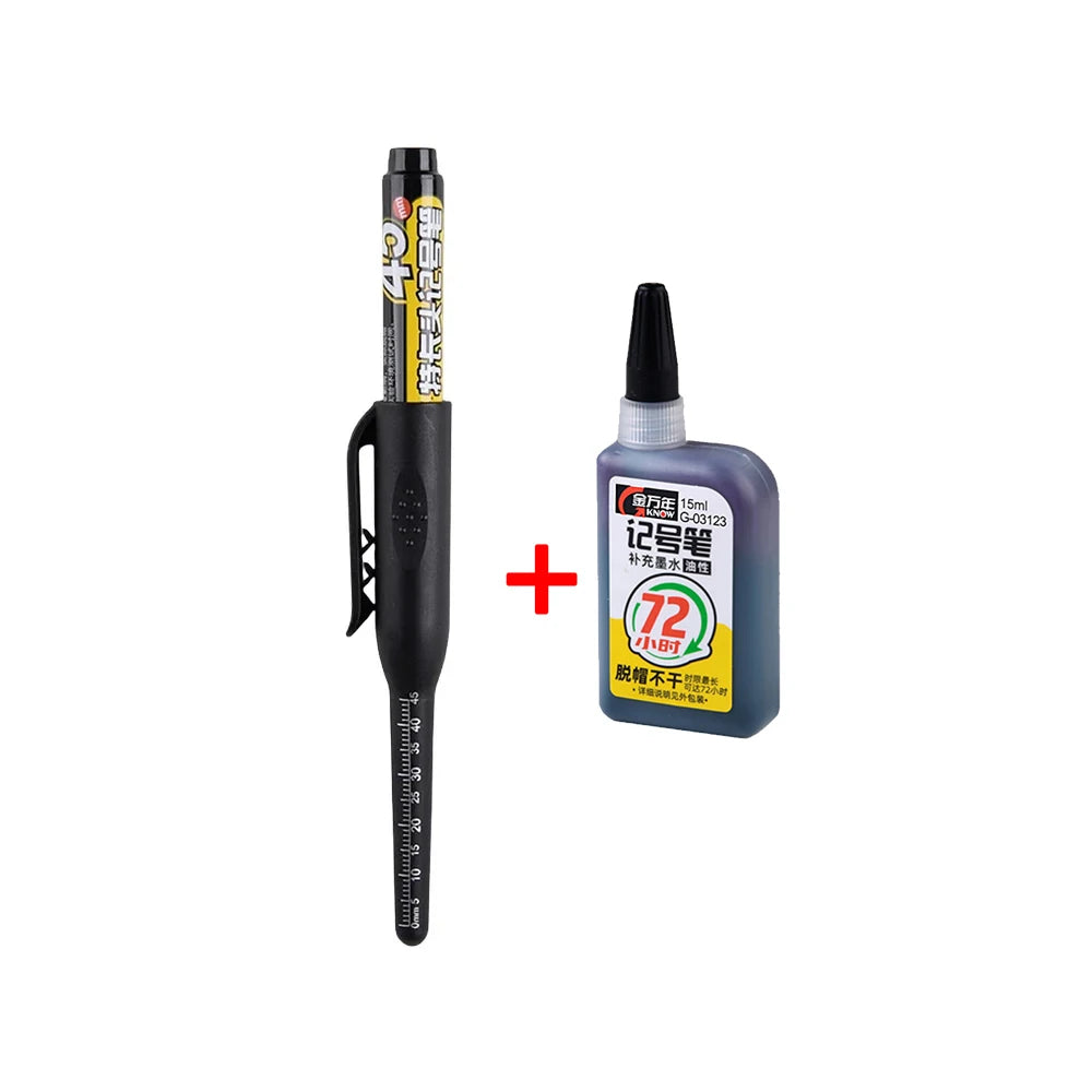 45mm Waterproof Deep Hole Marker Pens Long Nib Head Carpenter Pen Black/Blue/Red Ink for Multi-Purpose Woodworking Hand Tools