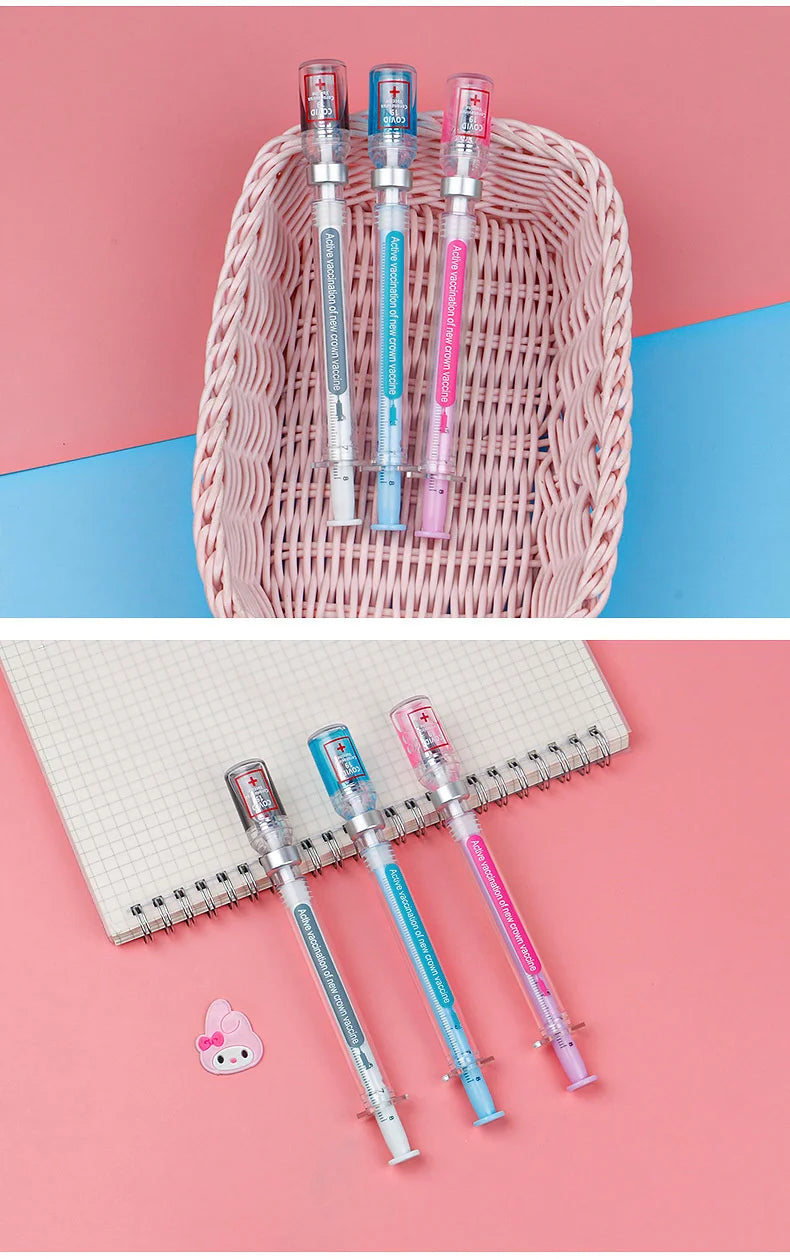 3 pcs/set,1-3-5 set Creative Novelty Syringe Peculiar Shape Stationery 0.5 MM Cute Gel Pen