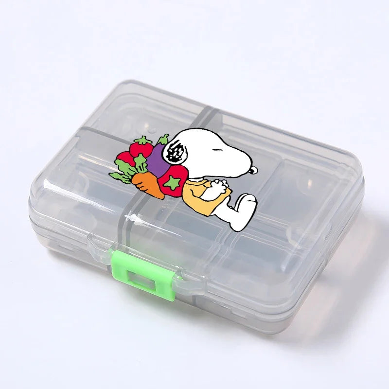 Kawaii Snoopys Anime Storage Box Pill Case Large Capacity A Week Organizer Portable Travel Outdoor Tablets Vitamins Container
