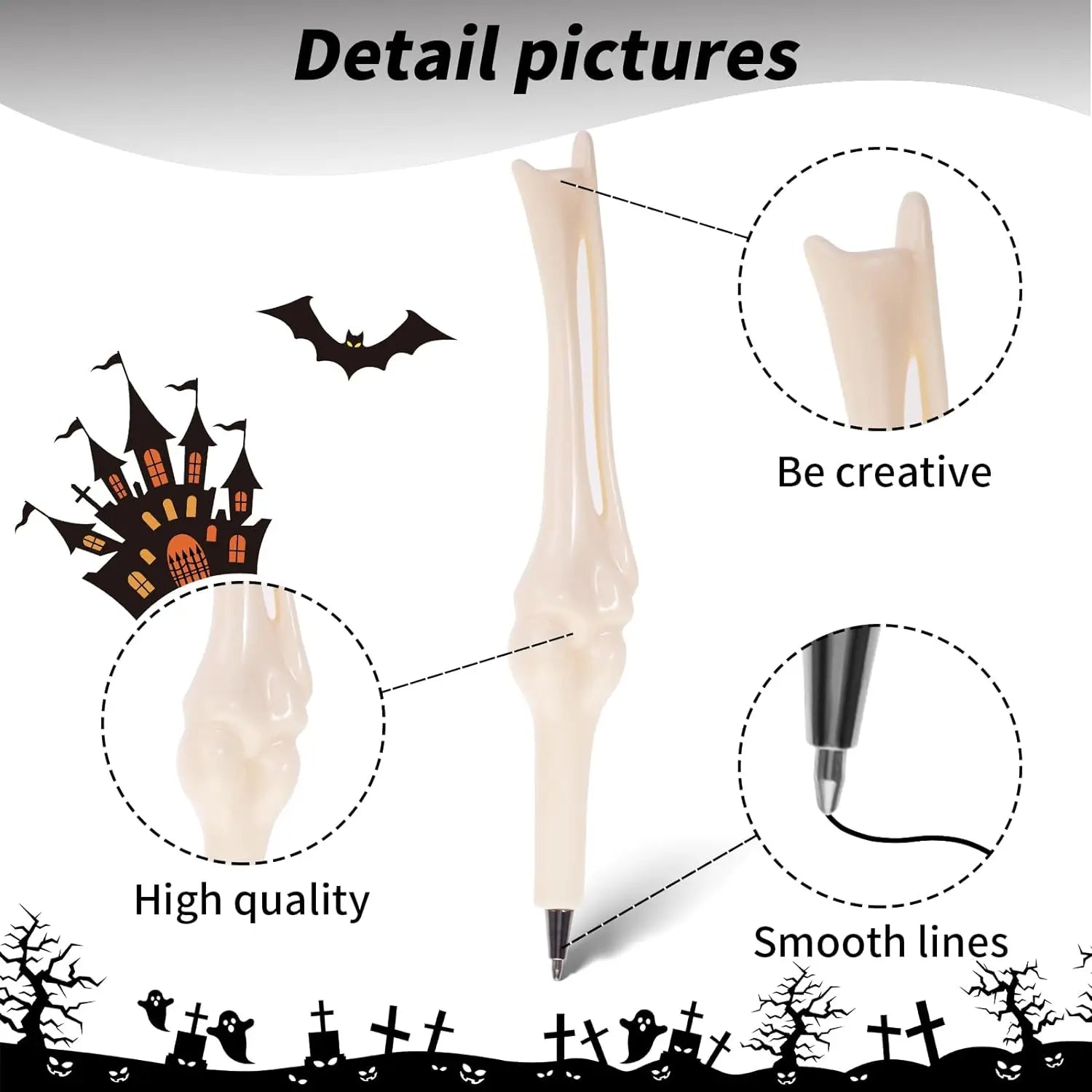 10Pcs Novelty Bone Shape Ballpoint Pens,Finger Skull Bone Pen For Nurse Doctor Stationery Crazy Student Gift