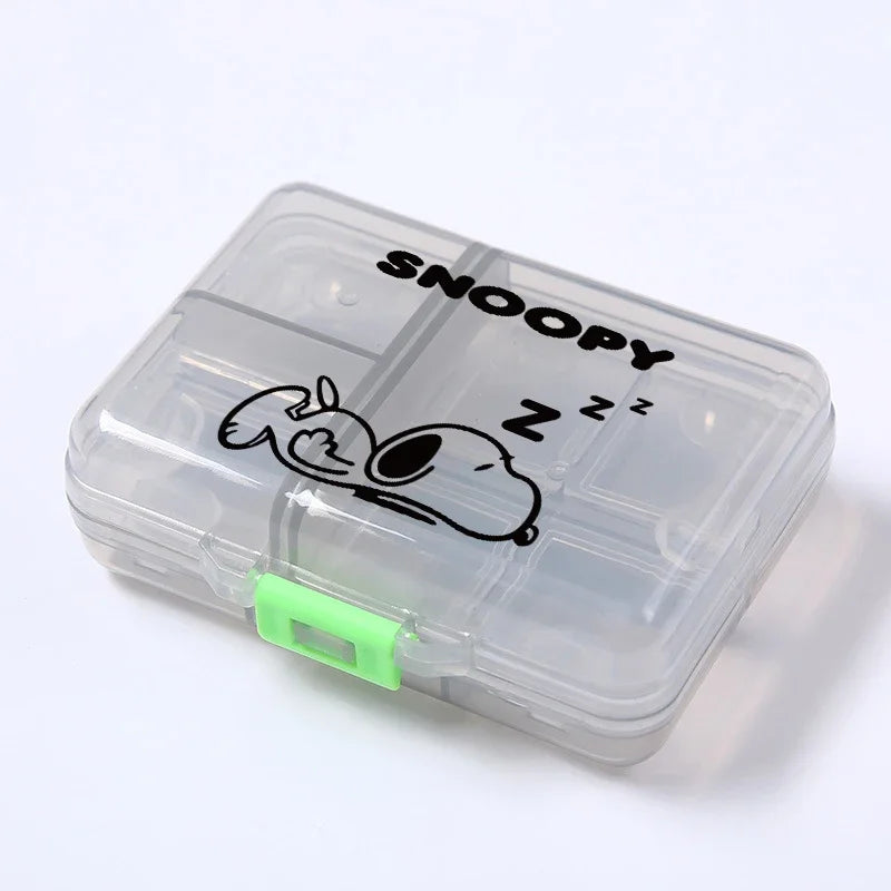 Kawaii Snoopys Anime Storage Box Pill Case Large Capacity A Week Organizer Portable Travel Outdoor Tablets Vitamins Container