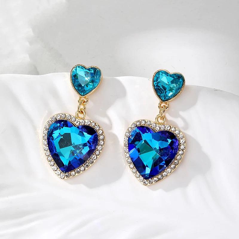 Zircon Shiny Green Crystal Heart Drop Earrings For Women Rhinestone Trendy Love Dangle Earings Eardrop Christmas Gift Jewelry