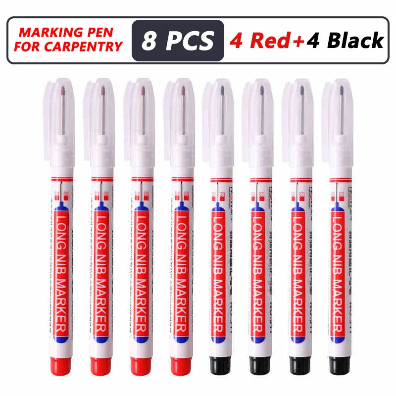 8Pcs/Set 20mm Deep Hole Long Nib Head Markers For Metal Perforating Pen Waterproof Bathroom Woodworking Decoration Multi-Purpose