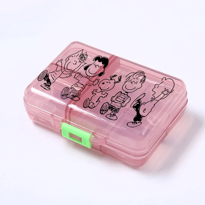 Kawaii Snoopys Anime Storage Box Pill Case Large Capacity A Week Organizer Portable Travel Outdoor Tablets Vitamins Container