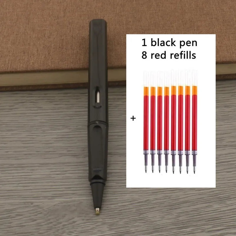 1Pc Ballpoint Pen + 8 Refills Black Blue Red Ink Gel Pen Bullet Tip 0.5mm Rollerball Pen School Office Supplies Stationery Pen