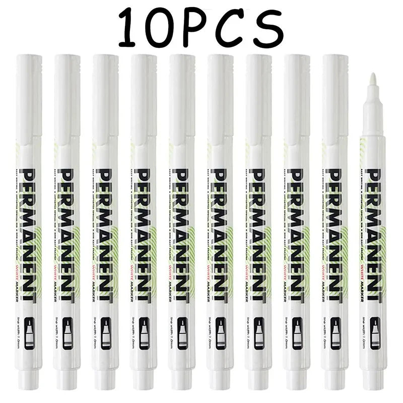 White Marker Pen Set Waterproof Permanent Paint Pens DIY Graffiti for Wood, Glass, Plastic Leather Stationery School Supplies