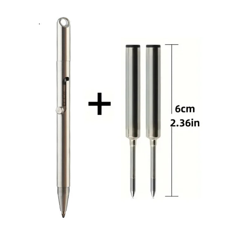 Stainless steel push pen 2-in-1 metal signature pen, no sharpening pencil, portable keychain, portable travel pocket pen