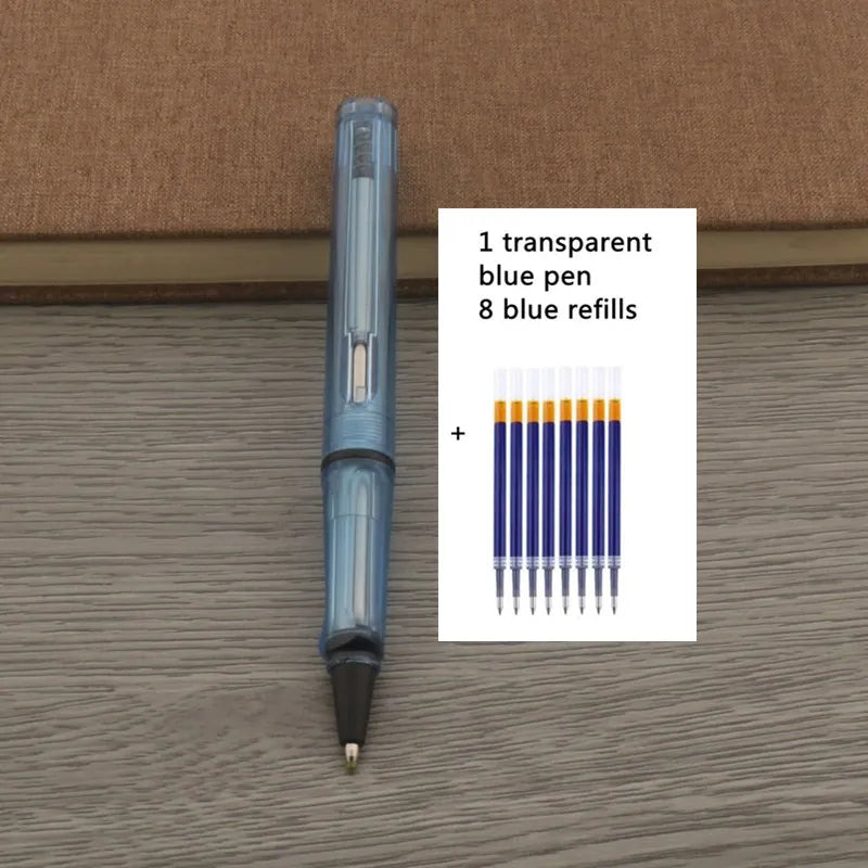 1Pc Ballpoint Pen + 8 Refills Black Blue Red Ink Gel Pen Bullet Tip 0.5mm Rollerball Pen School Office Supplies Stationery Pen