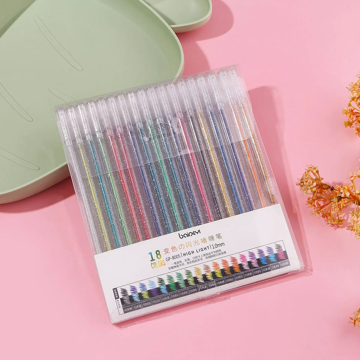 8/12/18 Color Glitter Gel Pen 1.0mm Metal Glitter Color Ballpoint Pen Paper Cardstock Diary Drawing Marking Coloring DIY Art