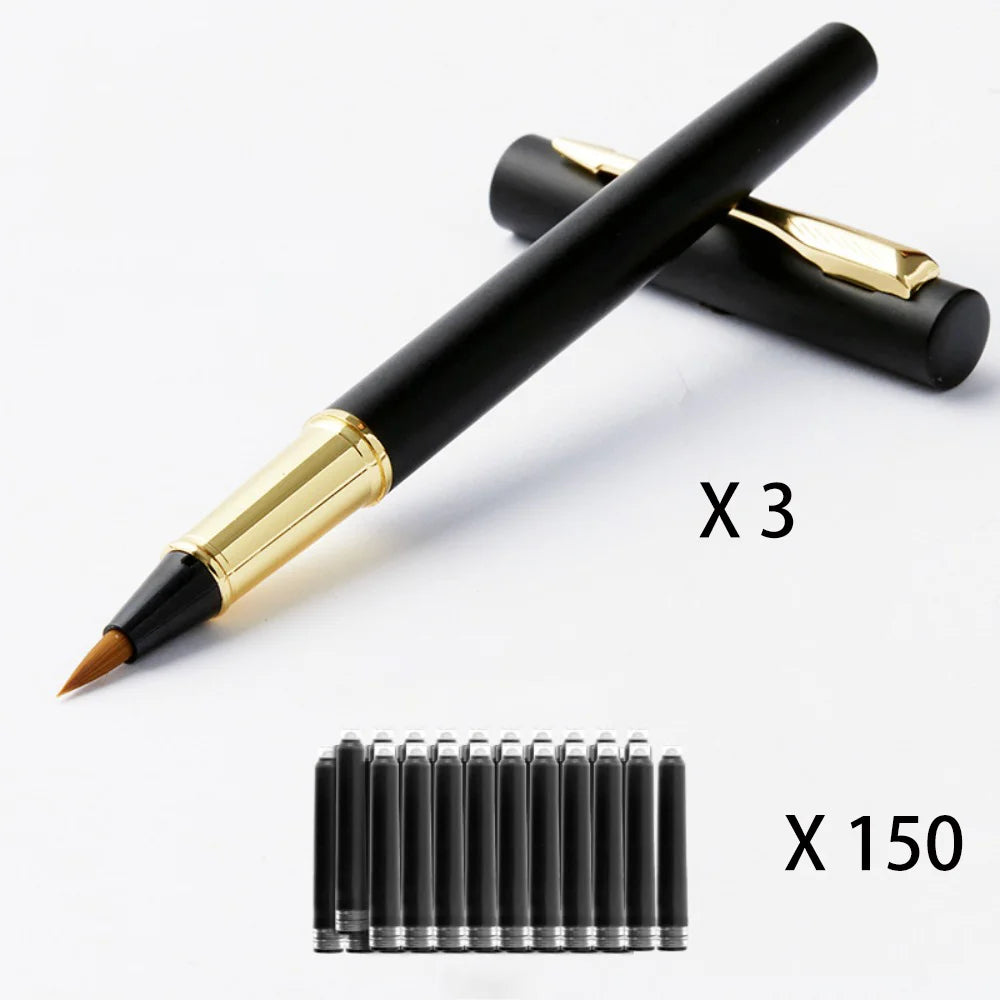 3 PCS Durable Fountain Pen Type Calligraphy Brushes Soft Hair Business Calligraphy Pen Writing Metal Practice Brush School