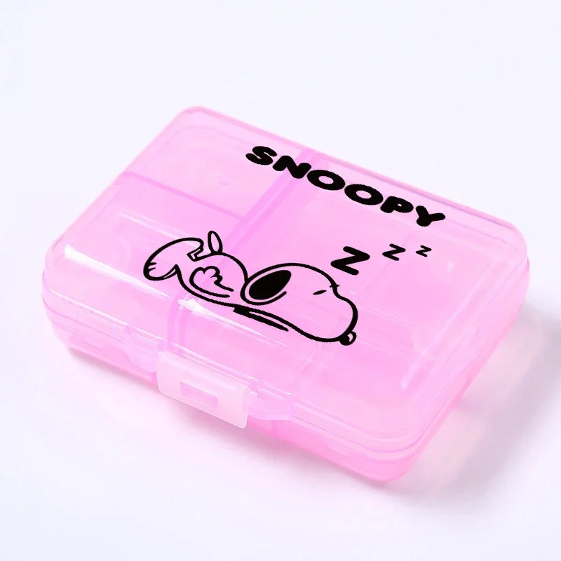 Kawaii Snoopys Anime Storage Box Pill Case Large Capacity A Week Organizer Portable Travel Outdoor Tablets Vitamins Container