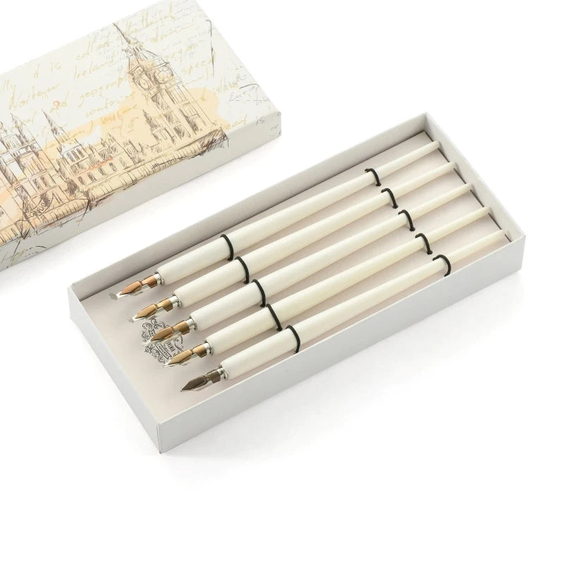 5Pcs Literary Retro Wooden Dip Pen 5 Nibs Set Antique Dip Calligraphy Writing Pen Office Stationery Writing Tools