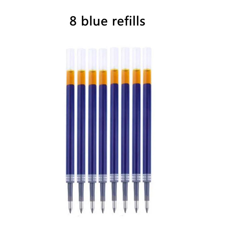 1Pc Ballpoint Pen + 8 Refills Black Blue Red Ink Gel Pen Bullet Tip 0.5mm Rollerball Pen School Office Supplies Stationery Pen