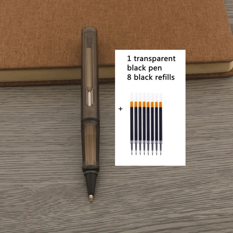 1Pc Ballpoint Pen + 8 Refills Black Blue Red Ink Gel Pen Bullet Tip 0.5mm Rollerball Pen School Office Supplies Stationery Pen